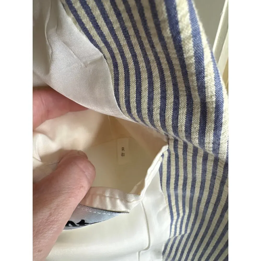 Hardy Amies Vintage Two-Piece Suit 36x30 White w/ Blue Stripes 100% Cotton